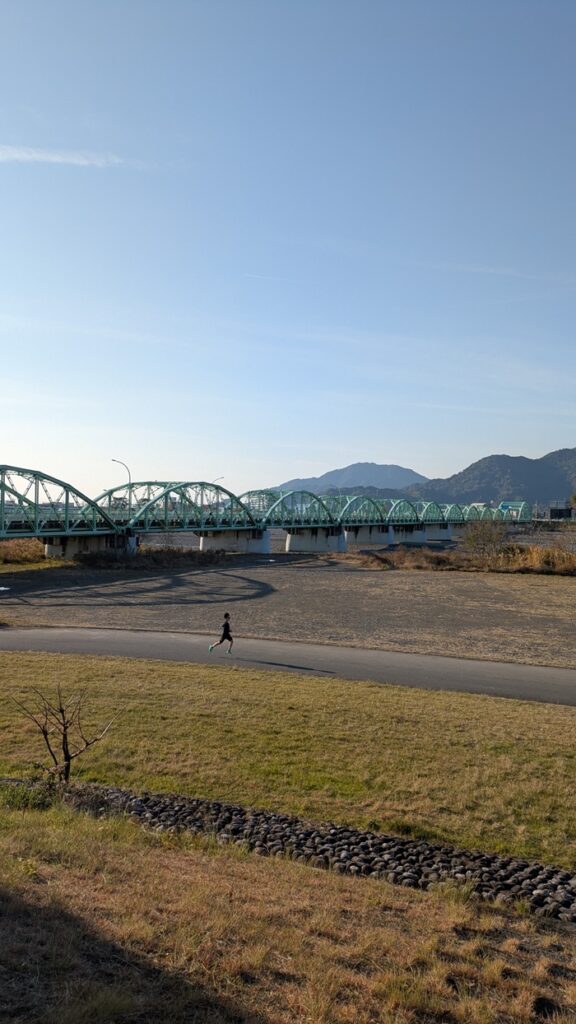 安倍川橋と土手の写真